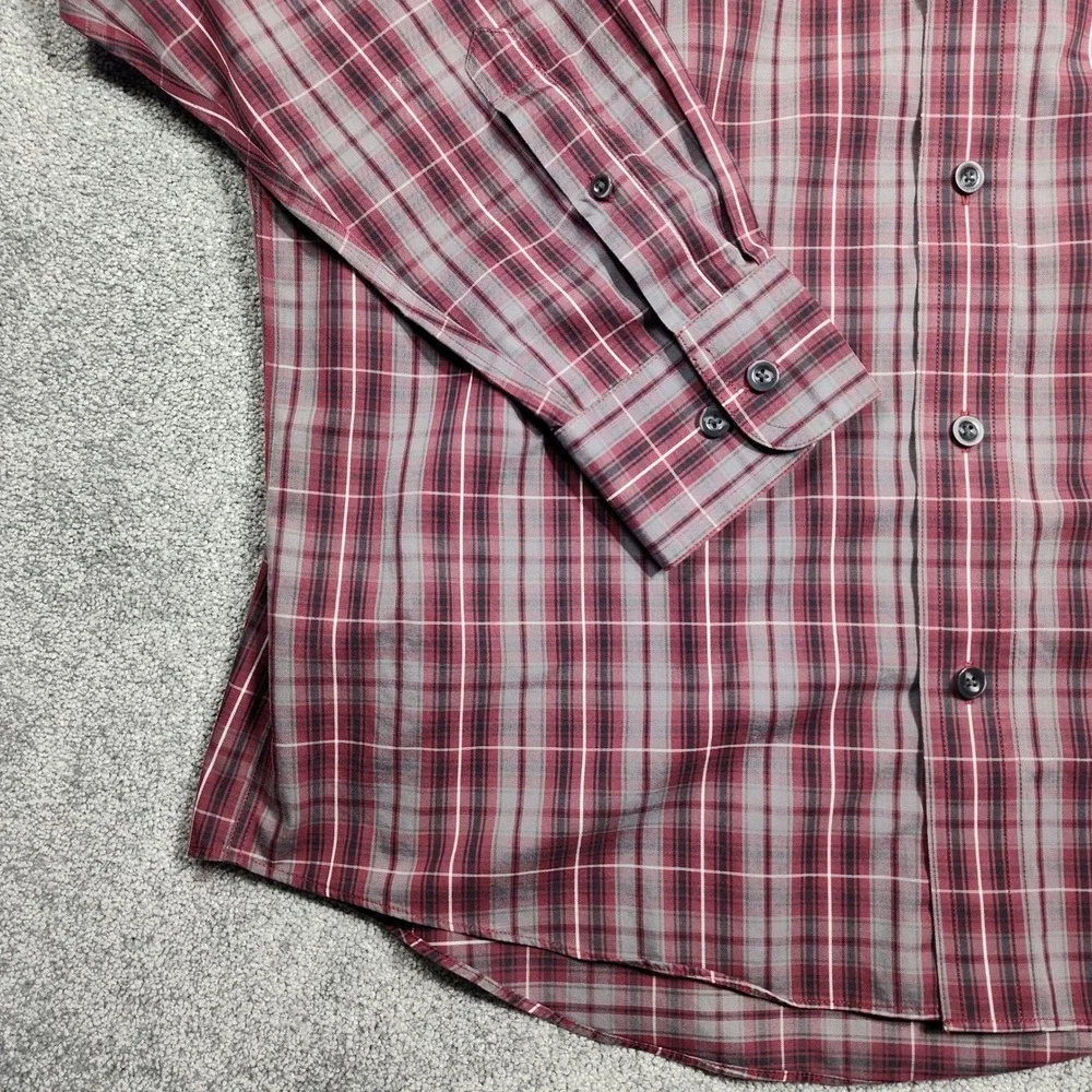 Cabela's Outfitter Series Mens Plaid Button Down Shirt Burgundy Gray L/L Cotton